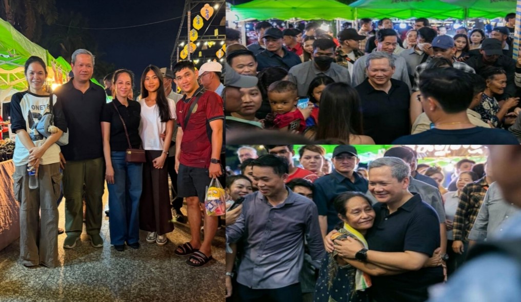 សម្តេចធិបតី ហ៊ុន ម៉ាណែត និងលោកជំទាវបណ្ឌិត អញ្ជើញដើរកម្សាន្តជាលក្ខណៈគ្រួសារនៅ «ផ្លូវថ្មើរជើងចតុមុខ» បង្កើតនូវបរិយាកាសស្និទ្ធស្នាលជាមួយប្រជាពលរដ្ឋ